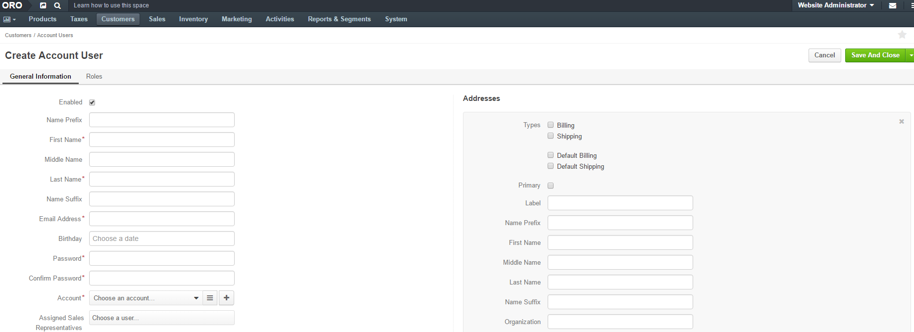 Admin Create Account User 1- Account Users - Customers