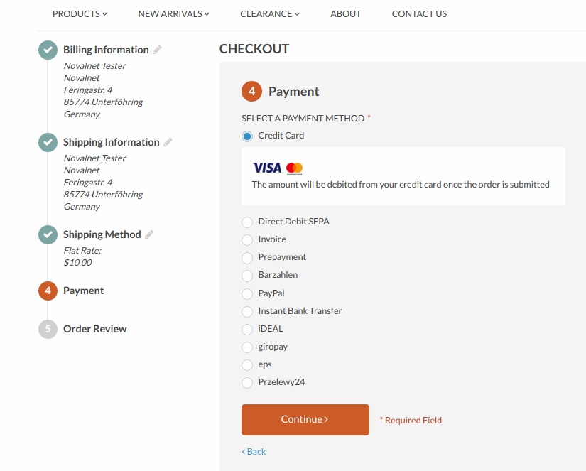 novalnet payment integration orocommerce 2