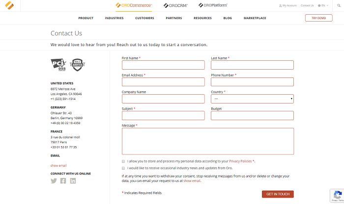 lead scoring contact form oro