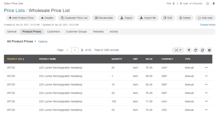 orocommerce enables multiple price lists