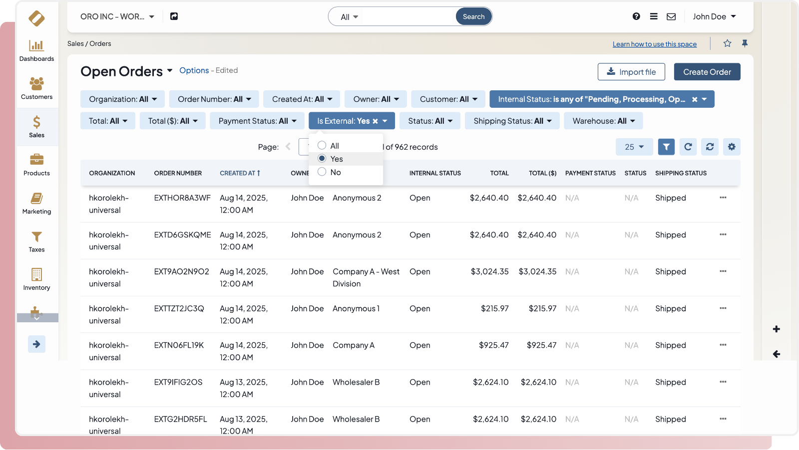 External Order Import