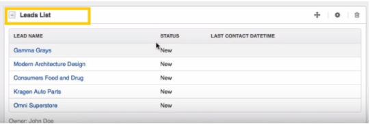 leads list widget in OroCRM
