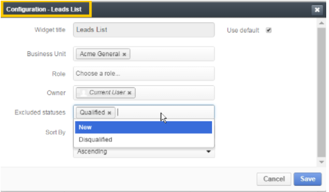configure leads list widget