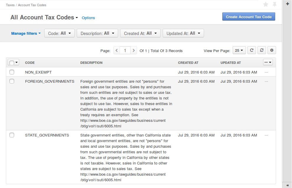 View and Filter Customer Tax Codes