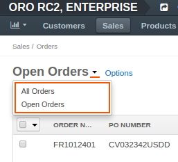 Required view options available in the dropdown next to the view name