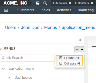 Expand/collapse a menu