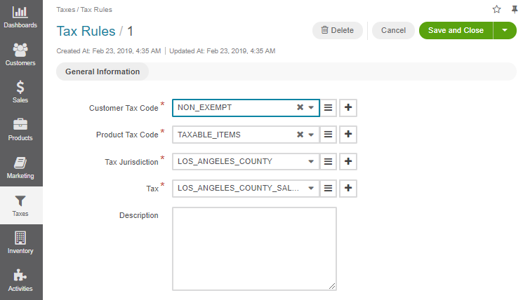 Edit the tax rules details