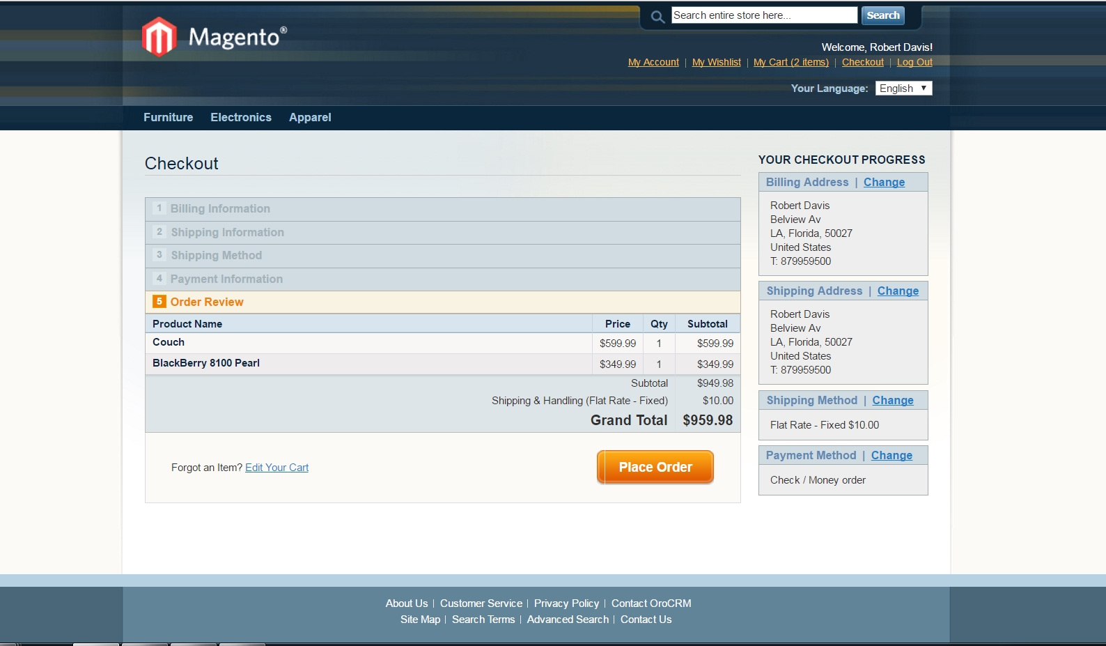 A Magento checkout page that a subscriber gets to when clicking the link in the email