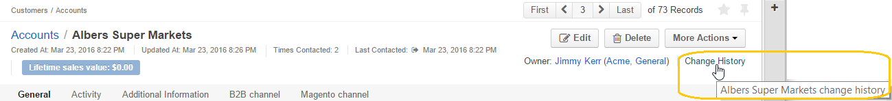 Open the dialog window by clicking on the change history link