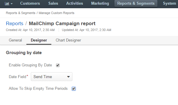 Designer in the grouping by date