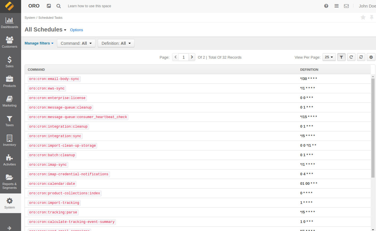 Scheduled Tasks UI page