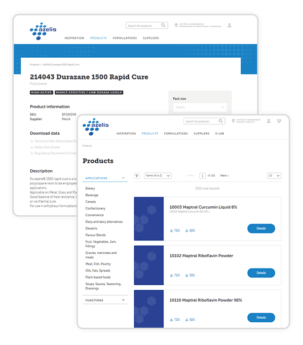 Shopping-List@azelis b2b ecommerce website